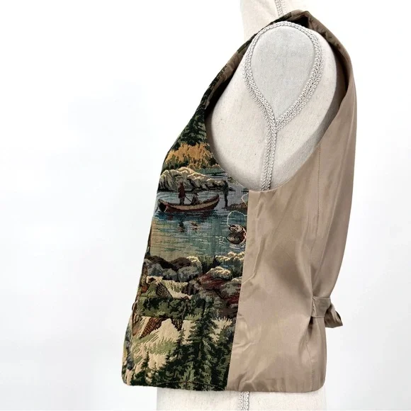 90s VTG-USA FI Fishing & Hunting Bird-Dog Tapestry Vest - Picture 5 of 16
